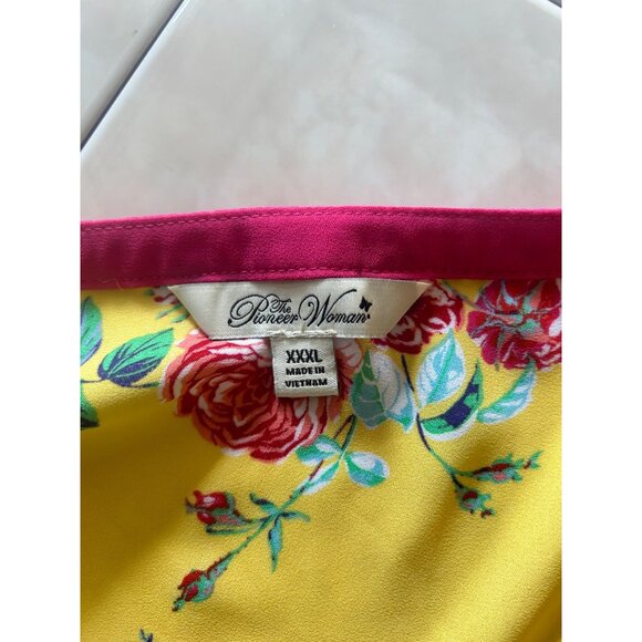 Tunic Top Sz 3XL The Pioneer Woman Floral Yellow Pink Trim Sheer Beachy Cottage - Picture 4 of 4
